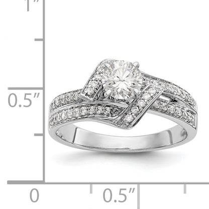 14k White Gold Peg Set Simulated Diamond By Pass Engagement Ring