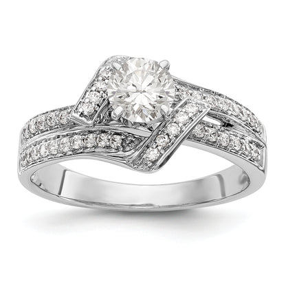 14k White Gold Peg Set Simulated Diamond By Pass Engagement Ring