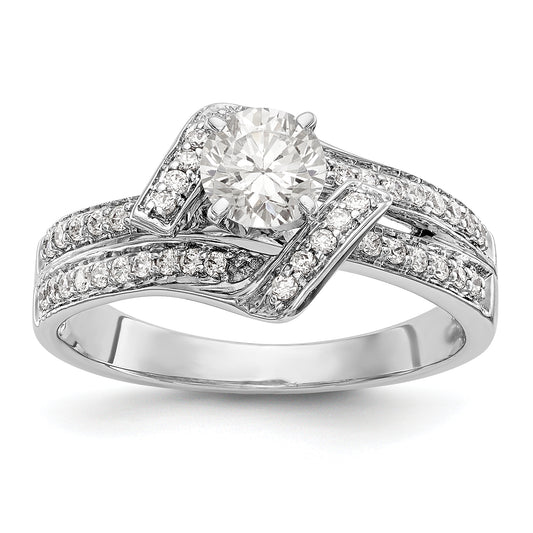 14k White Gold Peg Set Simulated Diamond By Pass Engagement Ring
