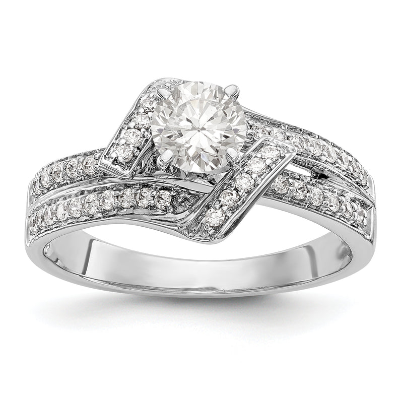 14k White Gold Peg Set Simulated Diamond By Pass Engagement Ring
