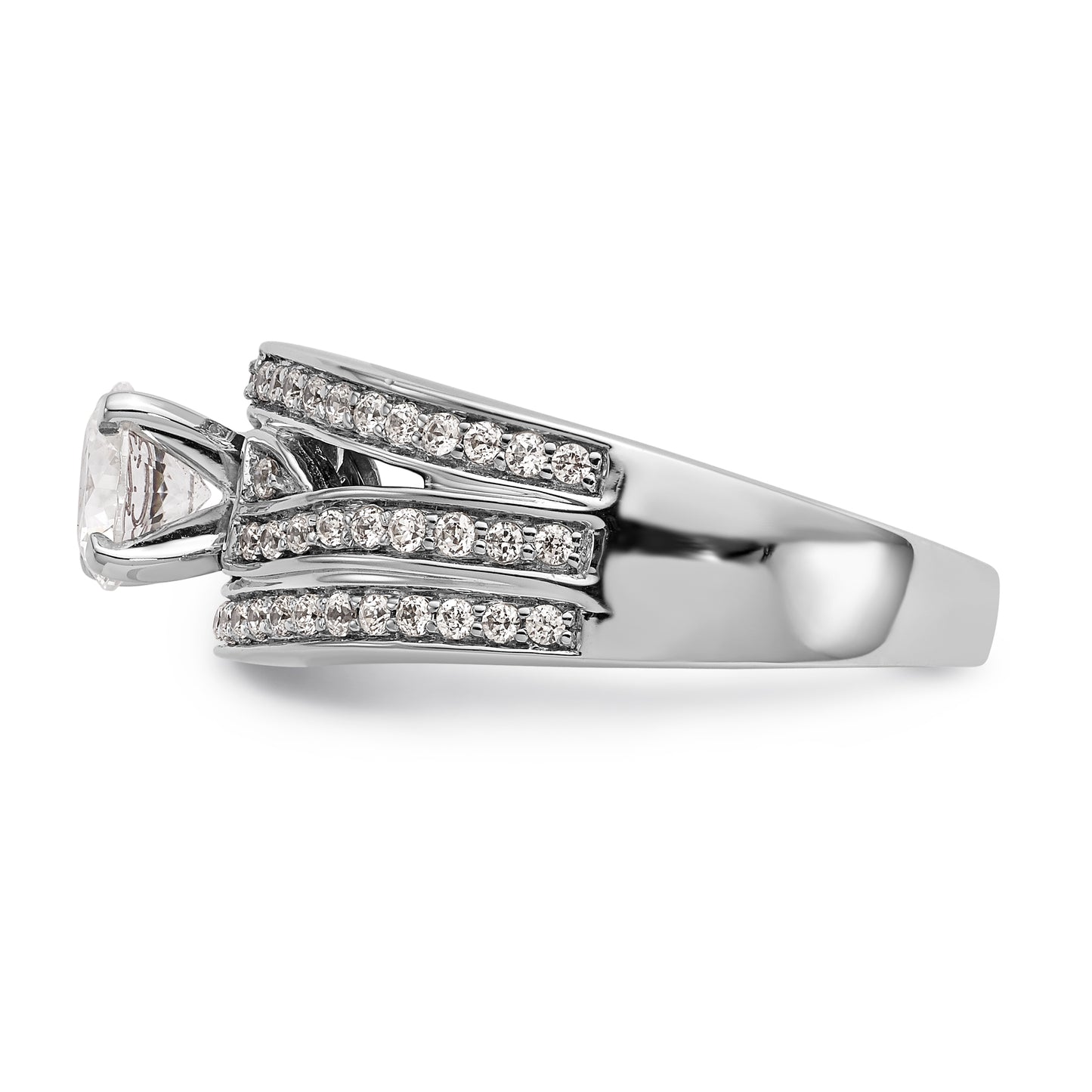 14k White Gold Peg Set Simulated Diamond Engagement Ring