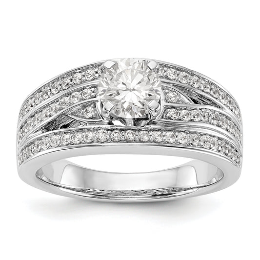 14k White Gold Peg Set Simulated Diamond Engagement Ring