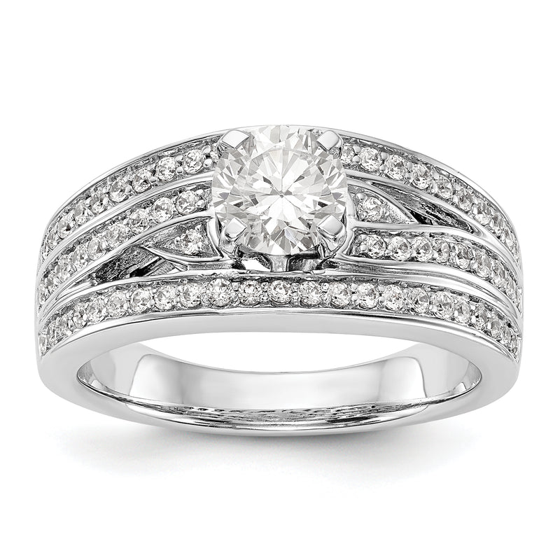 14k White Gold Peg Set Simulated Diamond Engagement Ring
