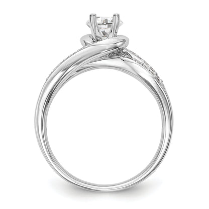 14k White Gold Peg Set Simulated Diamond By Pass Engagement Ring