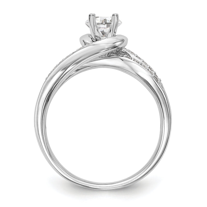 14k White Gold Peg Set Simulated Diamond By Pass Engagement Ring