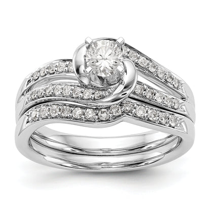 14k White Gold Peg Set Simulated Diamond By Pass Engagement Ring
