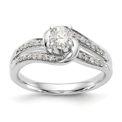 14k White Gold Peg Set Simulated Diamond By Pass Engagement Ring