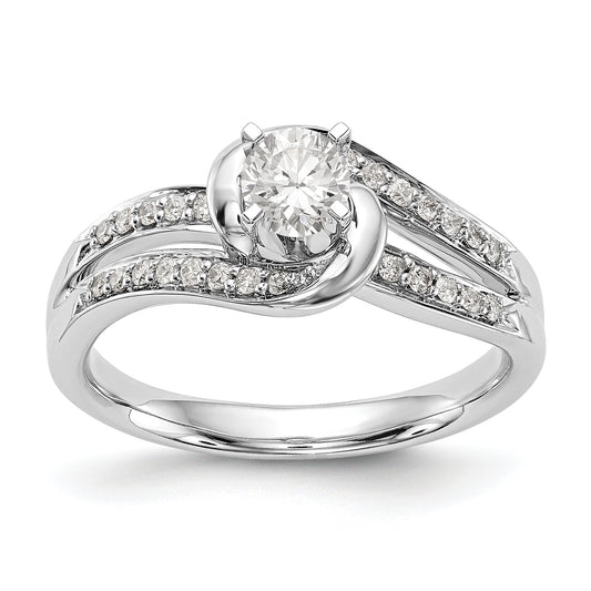 14k White Gold Peg Set Simulated Diamond By Pass Engagement Ring