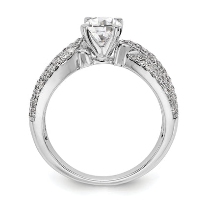 14k White Gold Peg Set Simulated Diamond By Pass Engagement Ring