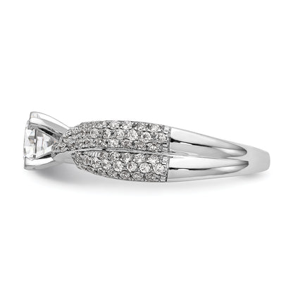 14k White Gold Peg Set Simulated Diamond By Pass Engagement Ring