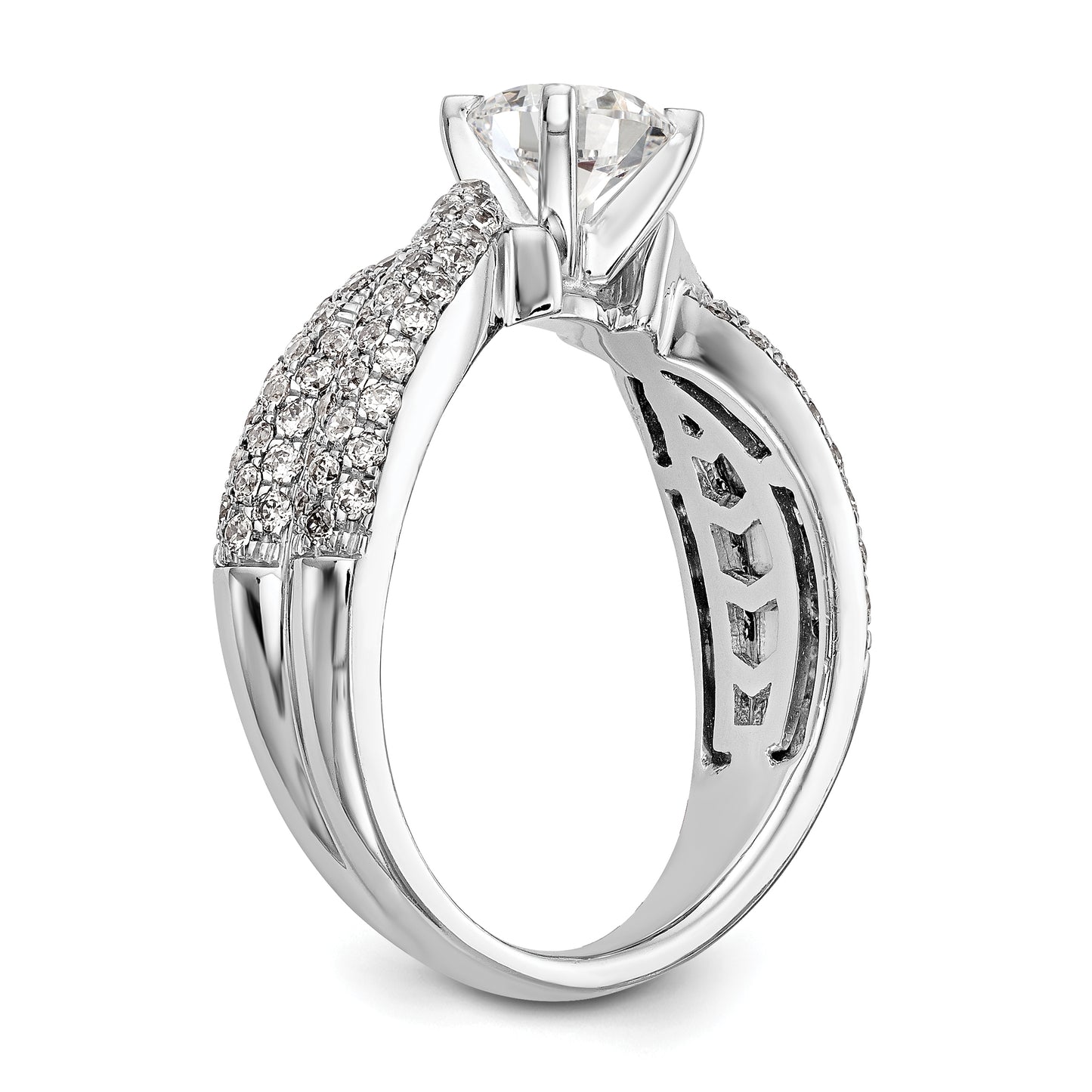 14k White Gold Peg Set Simulated Diamond By Pass Engagement Ring