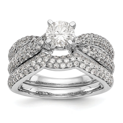 14k White Gold Peg Set Simulated Diamond By Pass Engagement Ring