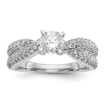 14k White Gold Peg Set Simulated Diamond By Pass Engagement Ring