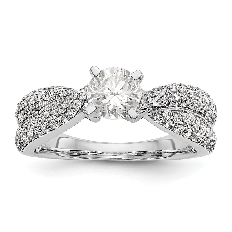 14k White Gold Peg Set Simulated Diamond By Pass Engagement Ring