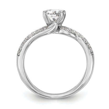 14k White Gold Peg Set Simulated Diamond By Pass Engagement Ring
