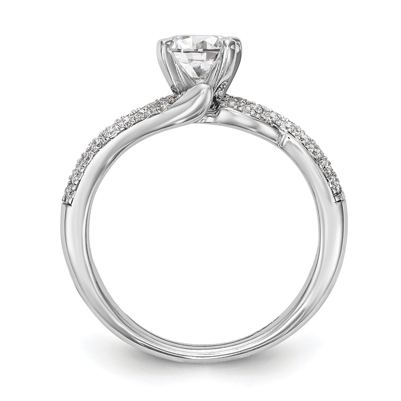 14k White Gold Peg Set Simulated Diamond By Pass Engagement Ring