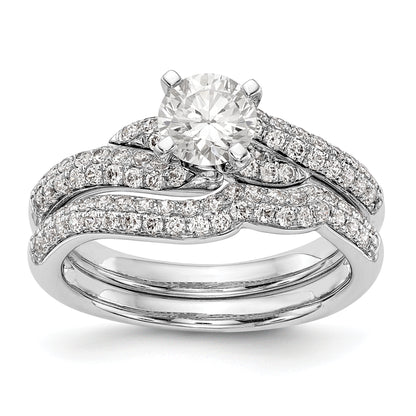 14k White Gold Peg Set Simulated Diamond By Pass Engagement Ring