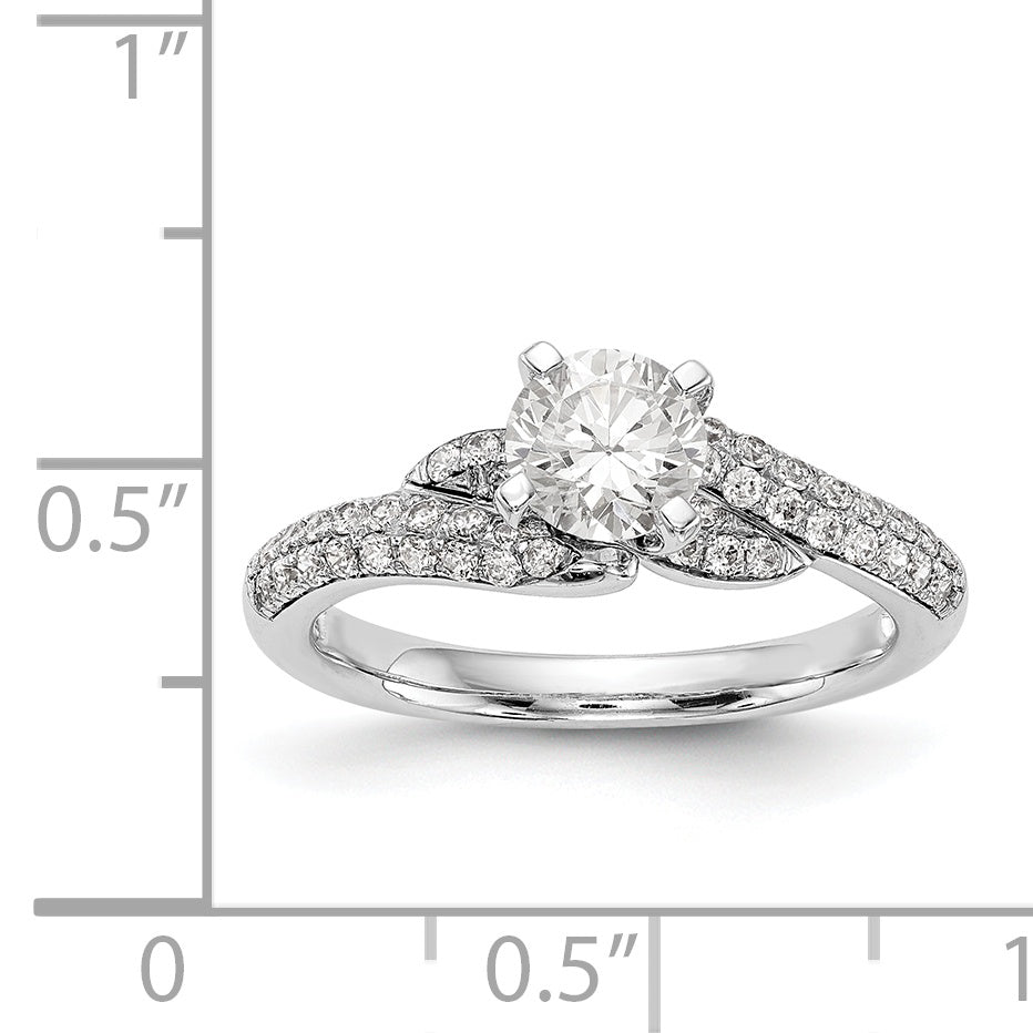 14k White Gold Peg Set Simulated Diamond By Pass Engagement Ring