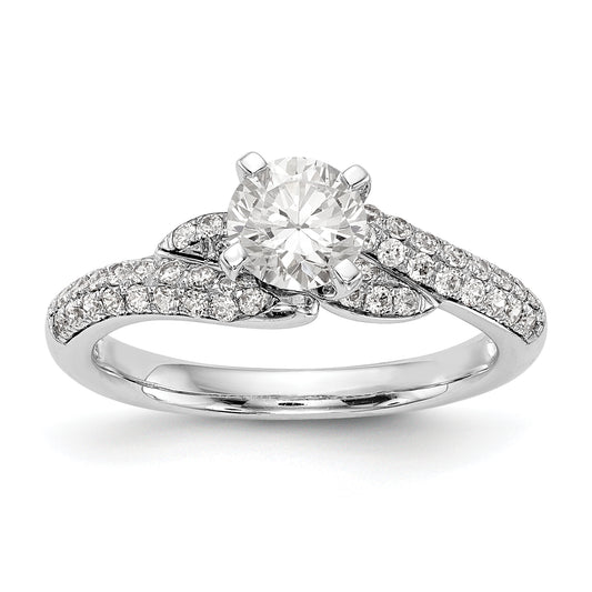 14k White Gold Peg Set Simulated Diamond By Pass Engagement Ring