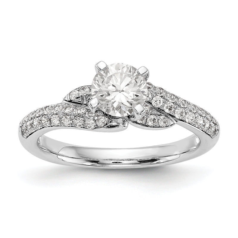 14k White Gold Peg Set Simulated Diamond By Pass Engagement Ring