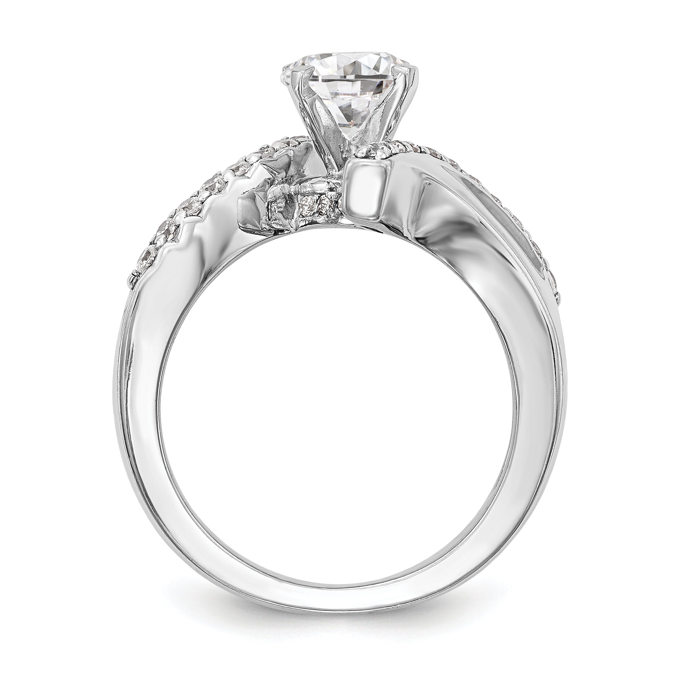14k White Gold Peg Set Simulated Diamond By Pass Engagement Ring