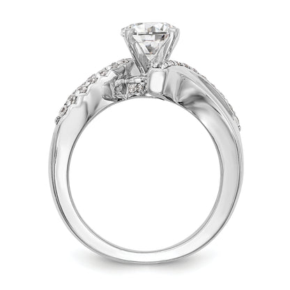 14k White Gold Peg Set Simulated Diamond By Pass Engagement Ring