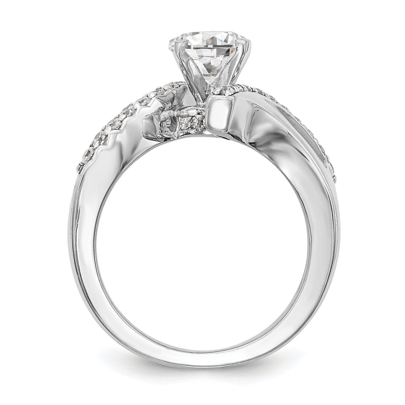 14k White Gold Peg Set Simulated Diamond By Pass Engagement Ring
