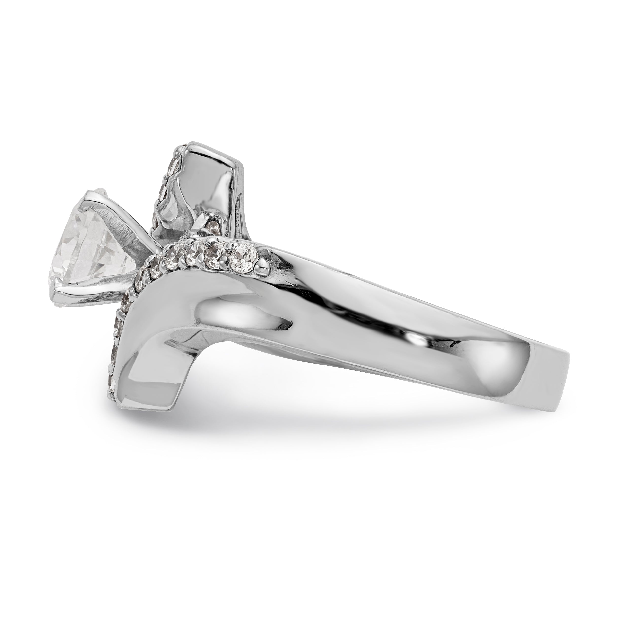 14k White Gold Peg Set Simulated Diamond By Pass Engagement Ring