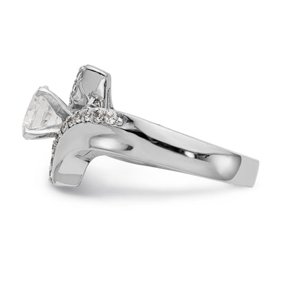 14k White Gold Peg Set Simulated Diamond By Pass Engagement Ring
