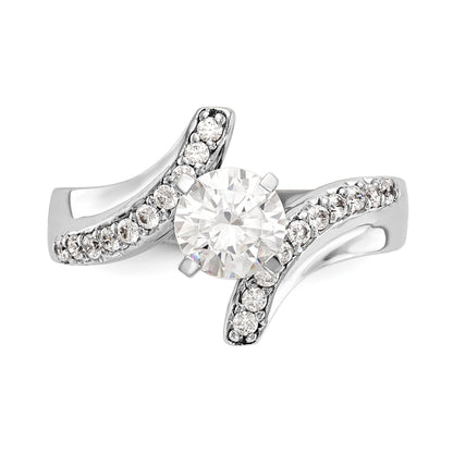 14k White Gold Peg Set Simulated Diamond By Pass Engagement Ring