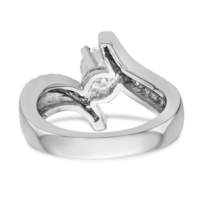 14k White Gold Peg Set Simulated Diamond By Pass Engagement Ring