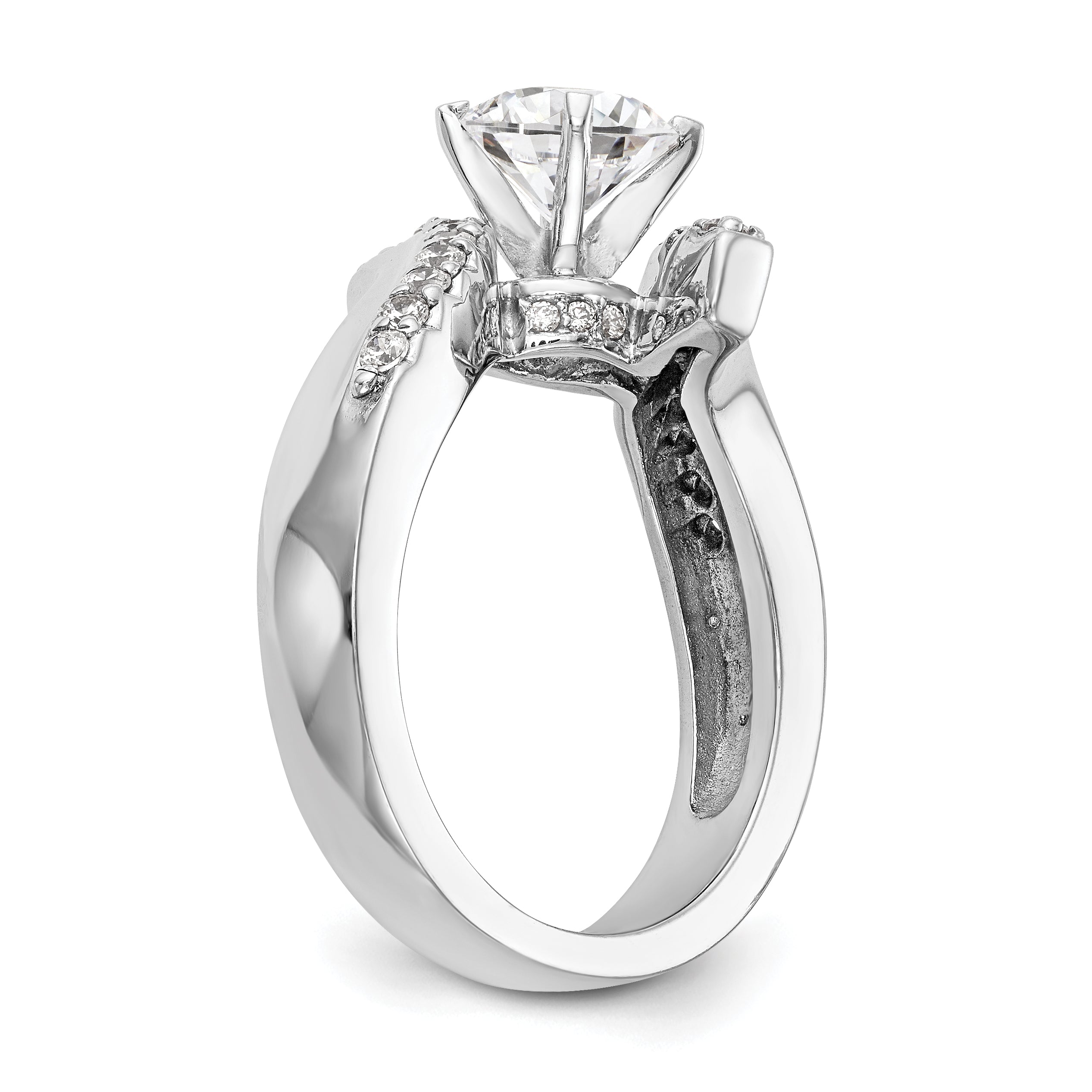 14k White Gold Peg Set Simulated Diamond By Pass Engagement Ring