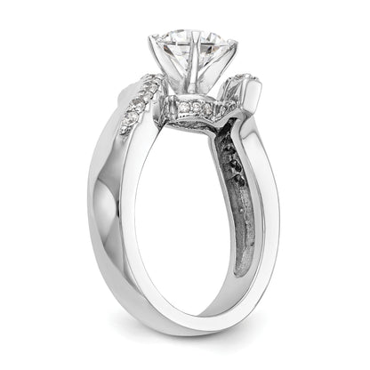 14k White Gold Peg Set Simulated Diamond By Pass Engagement Ring