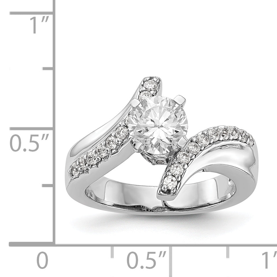 14k White Gold Peg Set Simulated Diamond By Pass Engagement Ring