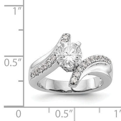 14k White Gold Peg Set Simulated Diamond By Pass Engagement Ring