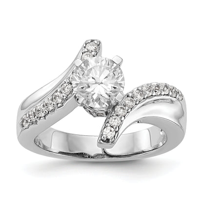 14k White Gold Peg Set Simulated Diamond By Pass Engagement Ring