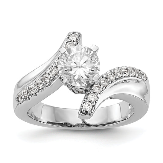14k White Gold Peg Set Simulated Diamond By Pass Engagement Ring