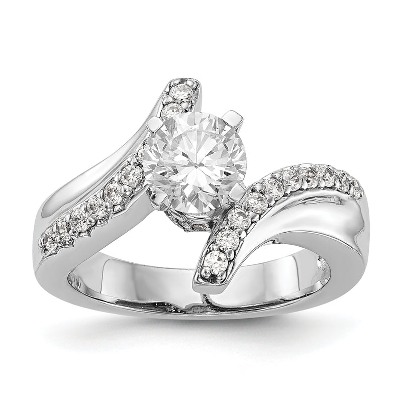 14k White Gold Peg Set Simulated Diamond By Pass Engagement Ring