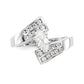 14k White Gold Peg Set Simulated Diamond By Pass Engagement Ring