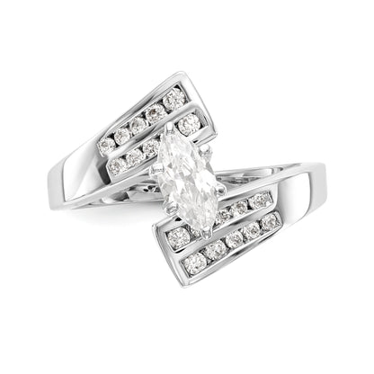 14k White Gold Peg Set Simulated Diamond By Pass Engagement Ring