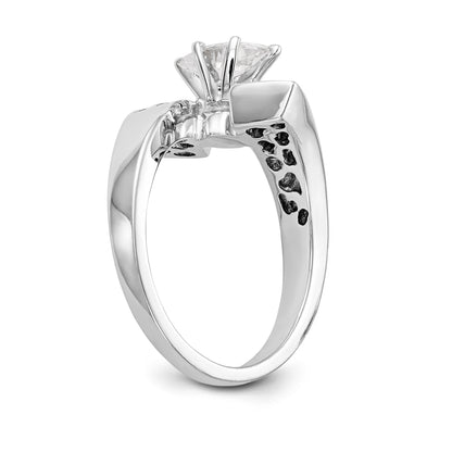 14k White Gold Peg Set Simulated Diamond By Pass Engagement Ring