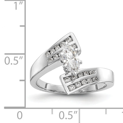 14k White Gold Peg Set Simulated Diamond By Pass Engagement Ring