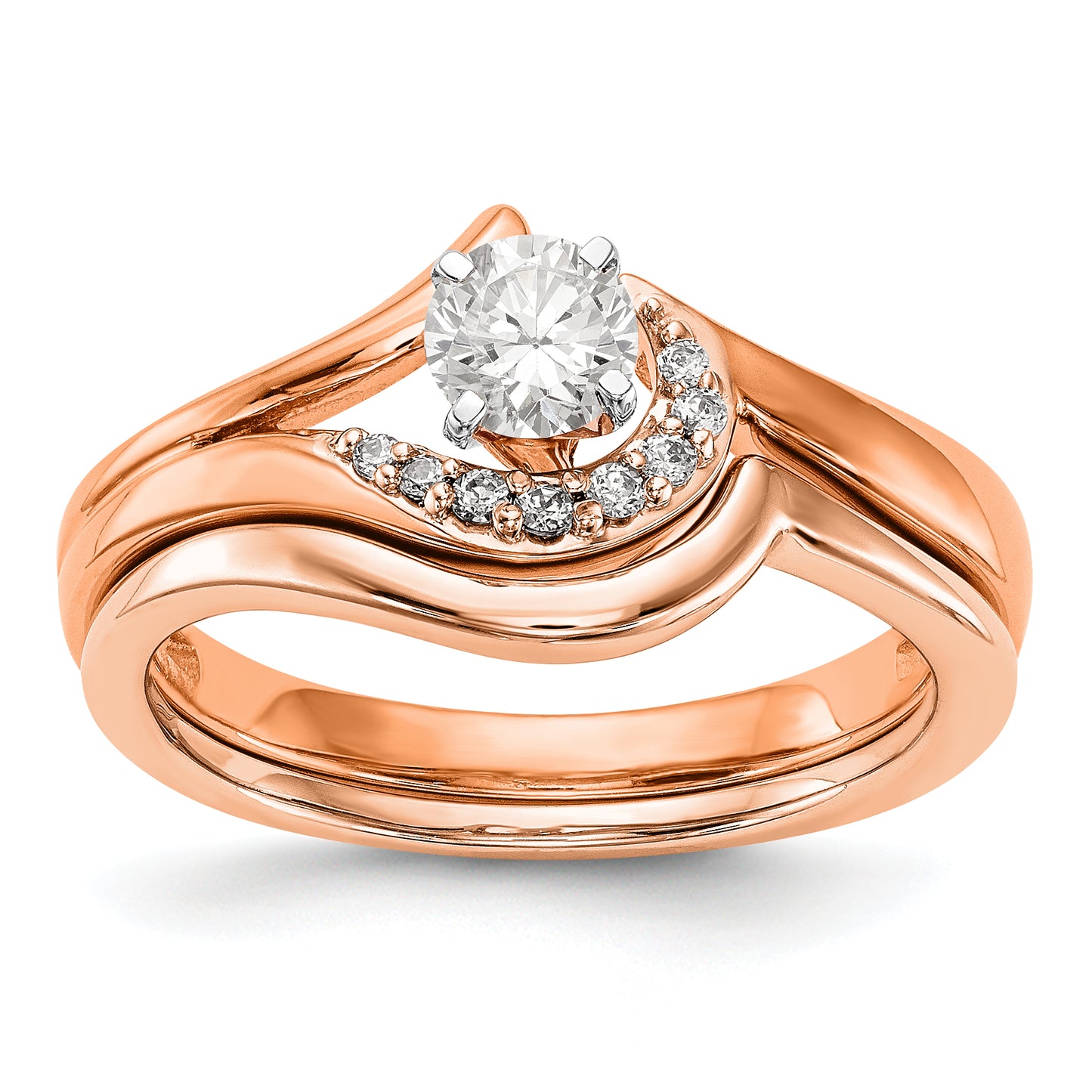 14k Rose Gold Peg Set Simulated Diamond By Pass Engagement Ring