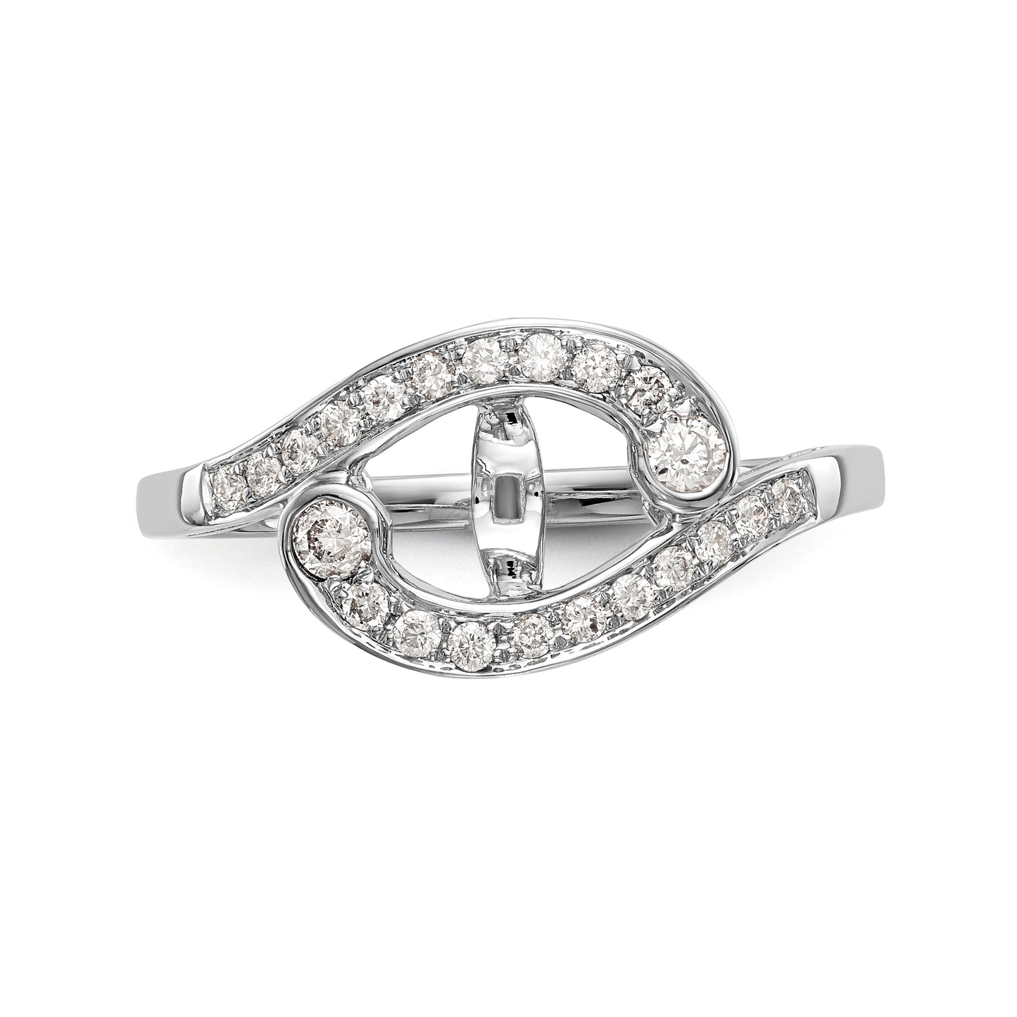 14k White Gold Peg Set Simulated Diamond By Pass Engagement Ring
