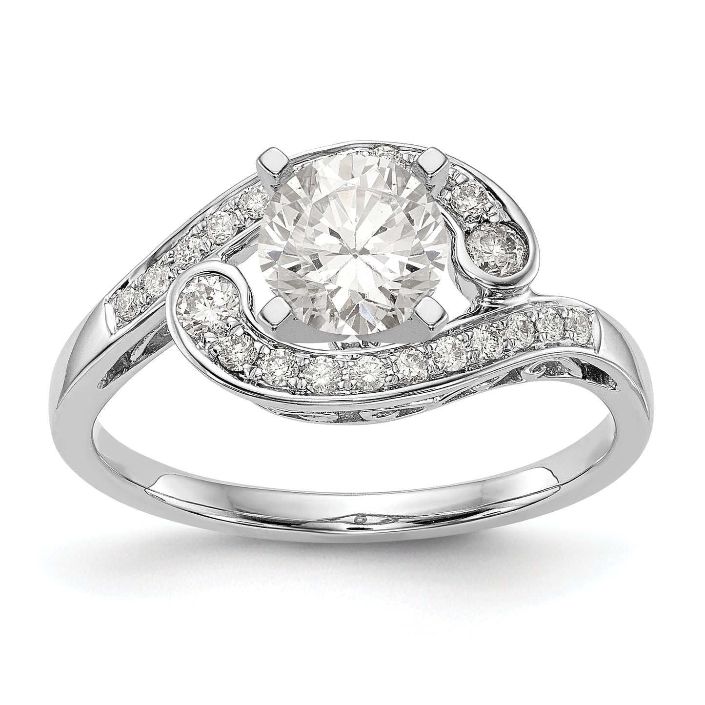 14k White Gold Peg Set Simulated Diamond By Pass Engagement Ring