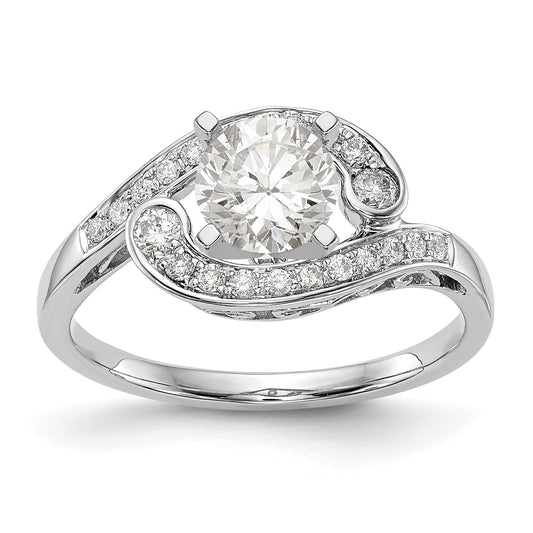 14k White Gold Peg Set Simulated Diamond By Pass Engagement Ring