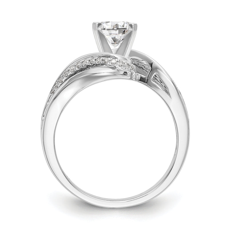 14k White Gold Peg Set Simulated Diamond By Pass Engagement Ring