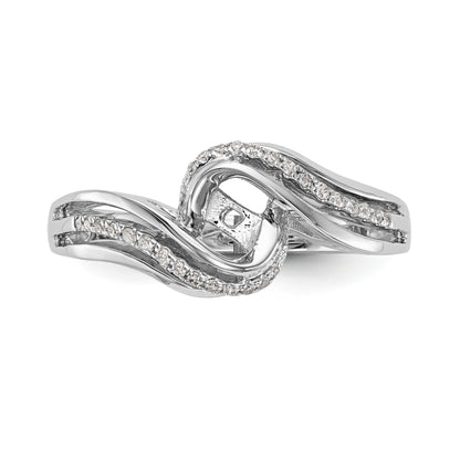 14k White Gold Peg Set Simulated Diamond By Pass Engagement Ring