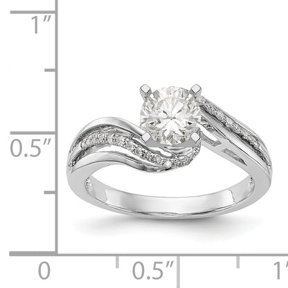 14k White Gold Peg Set Simulated Diamond By Pass Engagement Ring