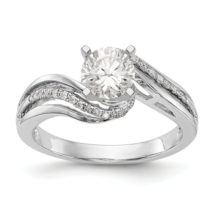 14k White Gold Peg Set Simulated Diamond By Pass Engagement Ring